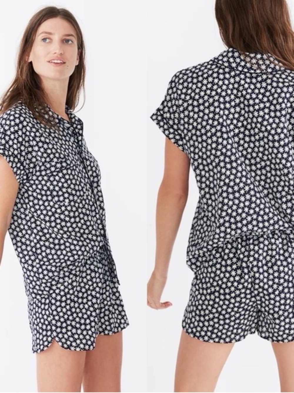 Madewell Bedtime Pajama Set short sleeve and Shorts Mini Daisy Navy Size L PJs